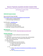 List of resources for RCIS and MCA including CDFW contacts, consultants, Sponsor organizations and subject matter experts