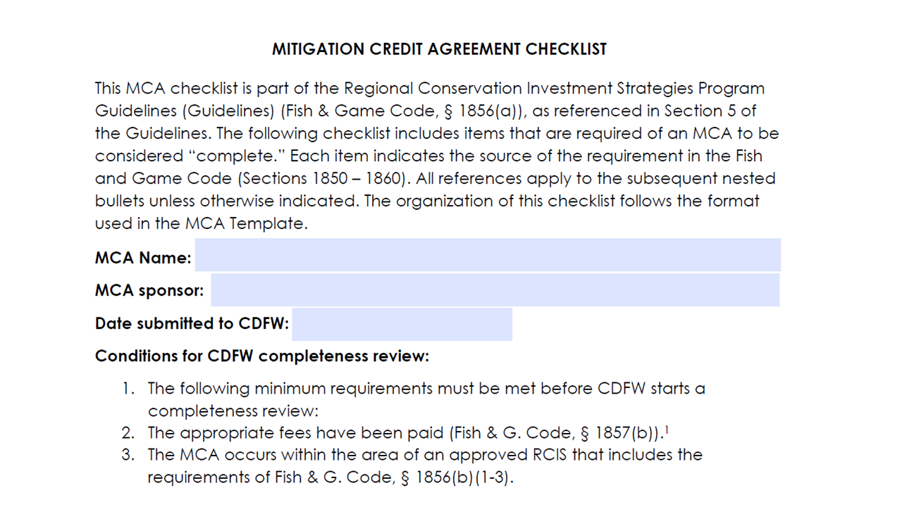 The organization of this checklist follows the format used and required in the MCA template