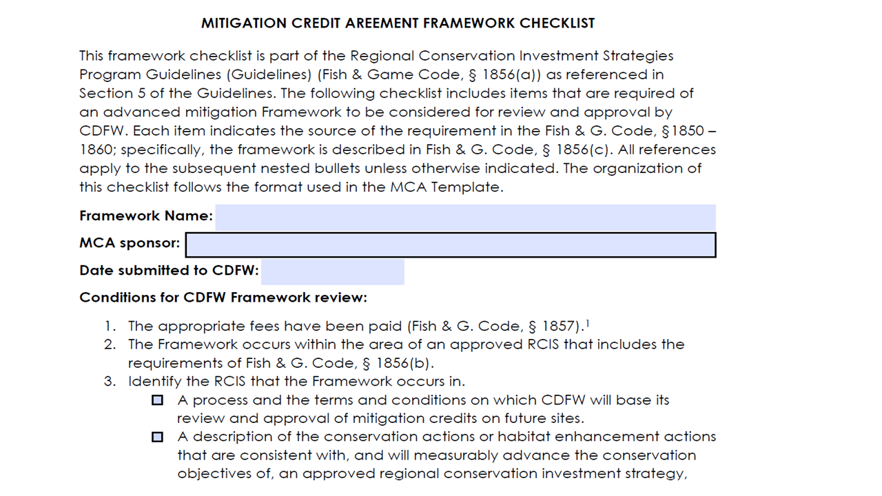 This framework is part of the RCIS guidelines and includes items that are required of an advanced mitigation.
